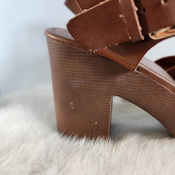 Forever 21 Brown Wood & Leather Style Block Heel Sandals Y2K-Inspired Sz 8 - Picture 9 of 16